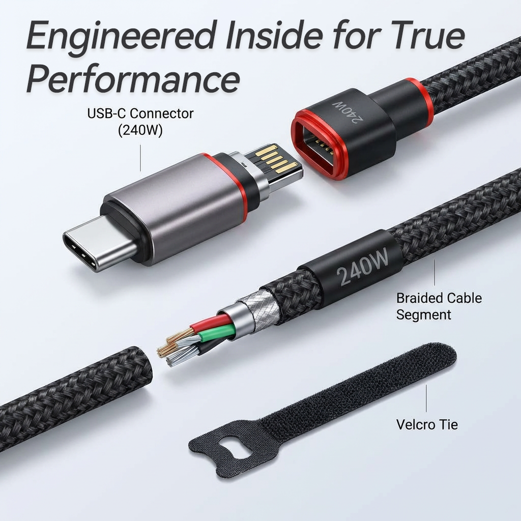 ⚡ USB-C 240W Fast Charge Cable – Braided Durable Cable with 10Gbps Data Transfer