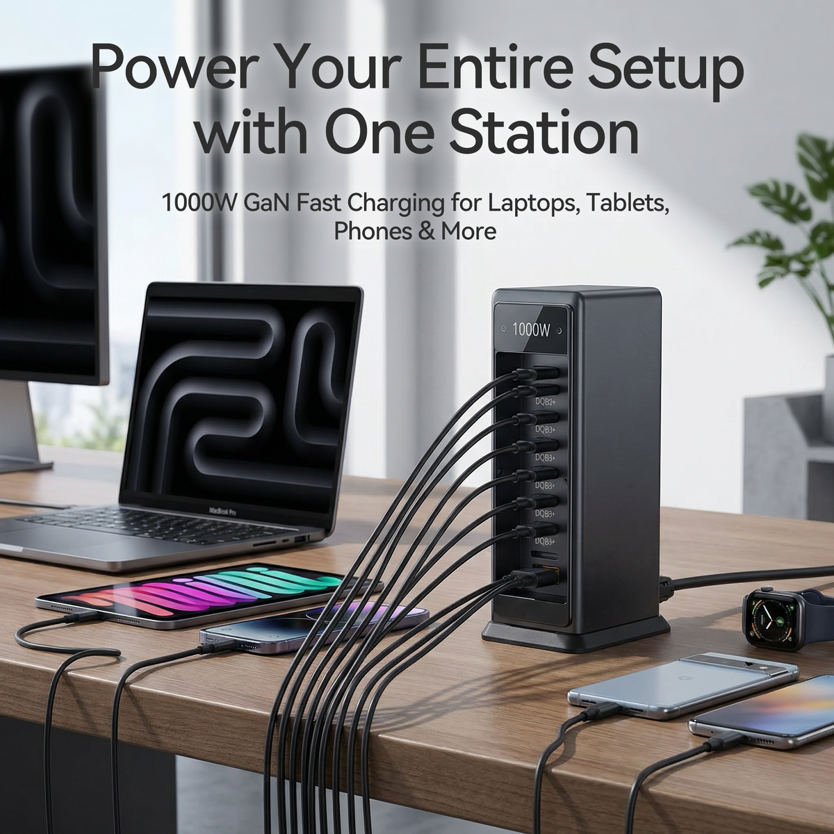 🔋 10-Port GaN Fast Charging Station – High-Power USB-C & USB-A Hub for Phones, Tablets & Laptops