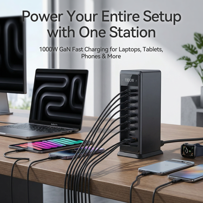🔋 10-Port GaN Fast Charging Station – High-Power USB-C & USB-A Hub for Phones, Tablets & Laptops