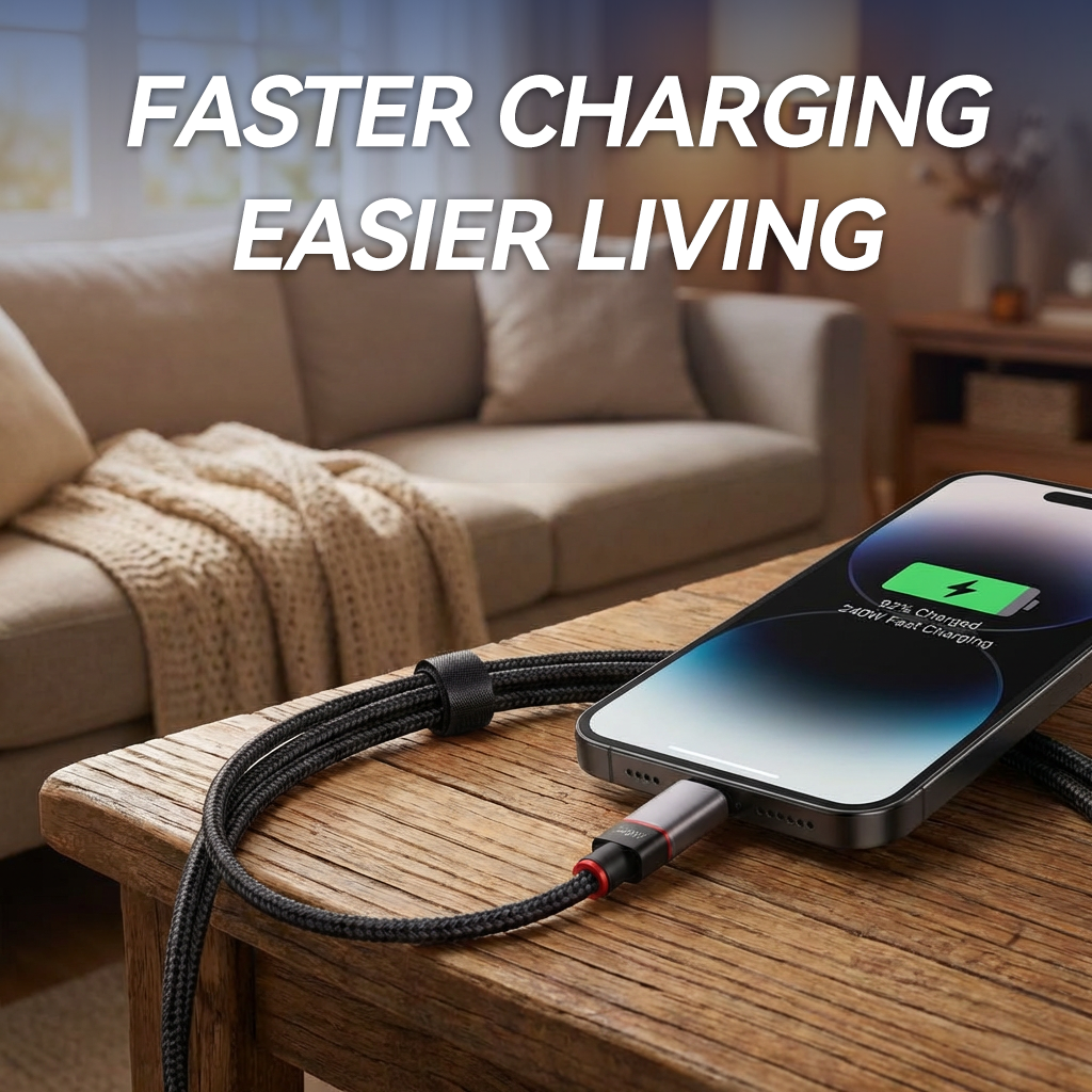 ⚡ USB-C 240W Fast Charge Cable – Braided Durable Cable with 10Gbps Data Transfer