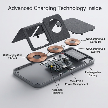 ⚡ 3-in-1 Magnetic Wireless Charging Station – 15W Fast Foldable Charger for iPhone, Apple Watch & AirPods