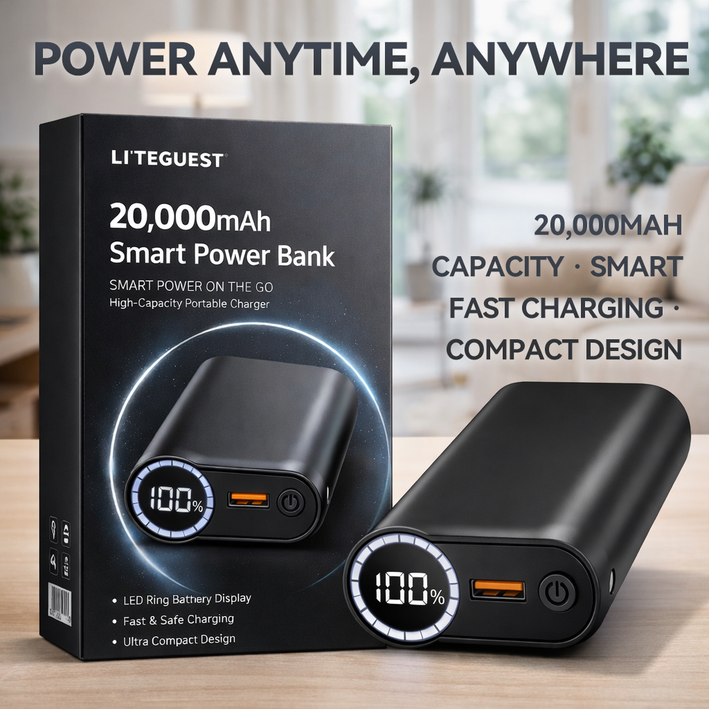 🔋 20,000mAh Smart Power Bank with LED Battery Display – Fast-Charging Portable Charger