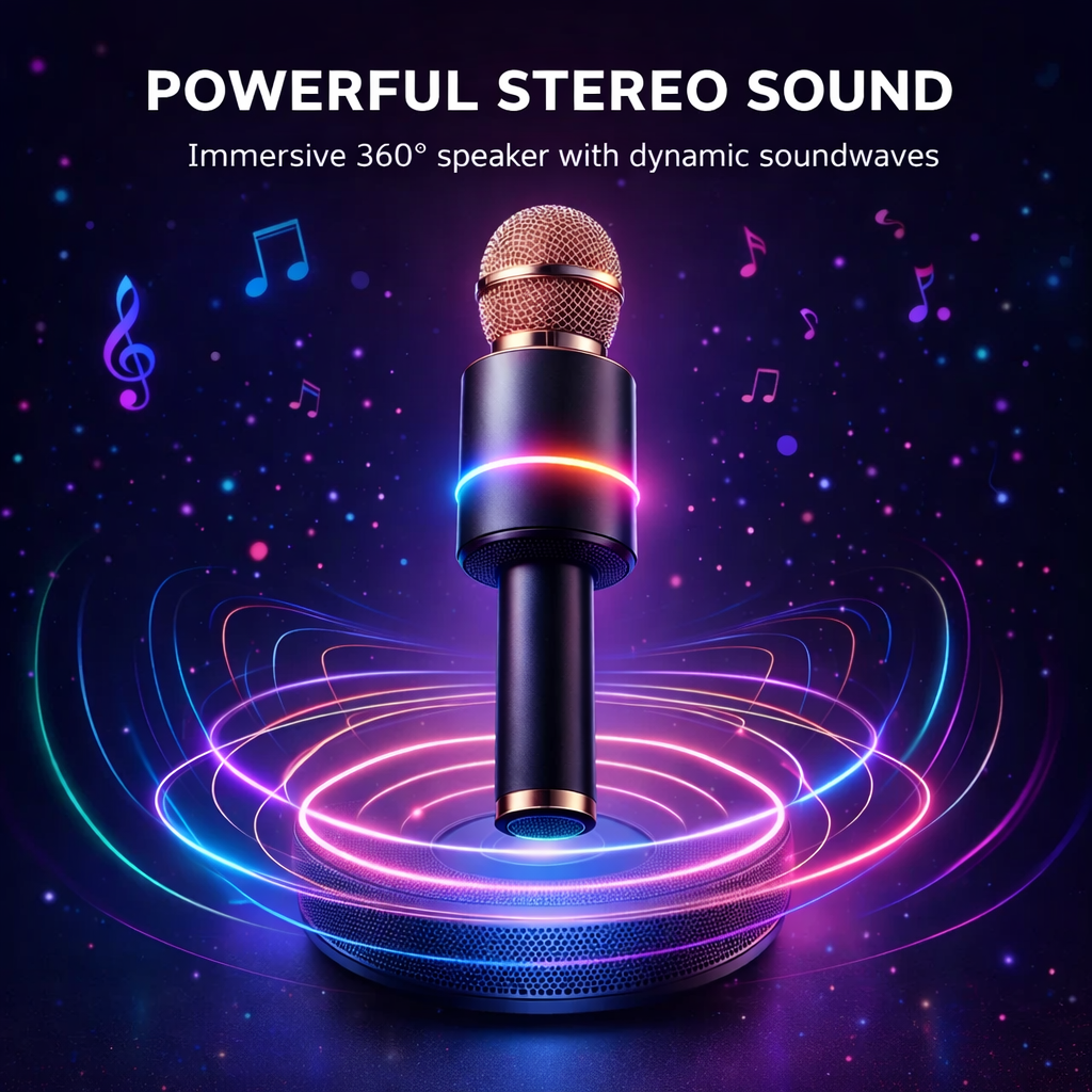 🎤 RGB Karaoke Microphone – Wireless Bluetooth Singing Mic with Colorful LED Lights & Built-in Speaker
