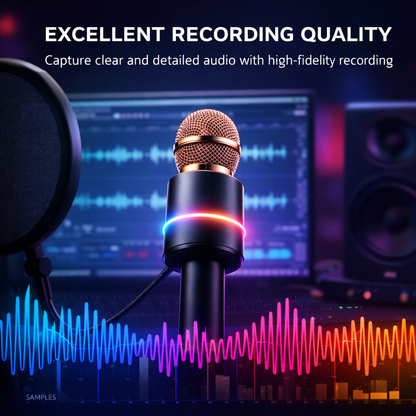 🎤 RGB Karaoke Microphone – Wireless Bluetooth Singing Mic with Colorful LED Lights & Built-in Speaker